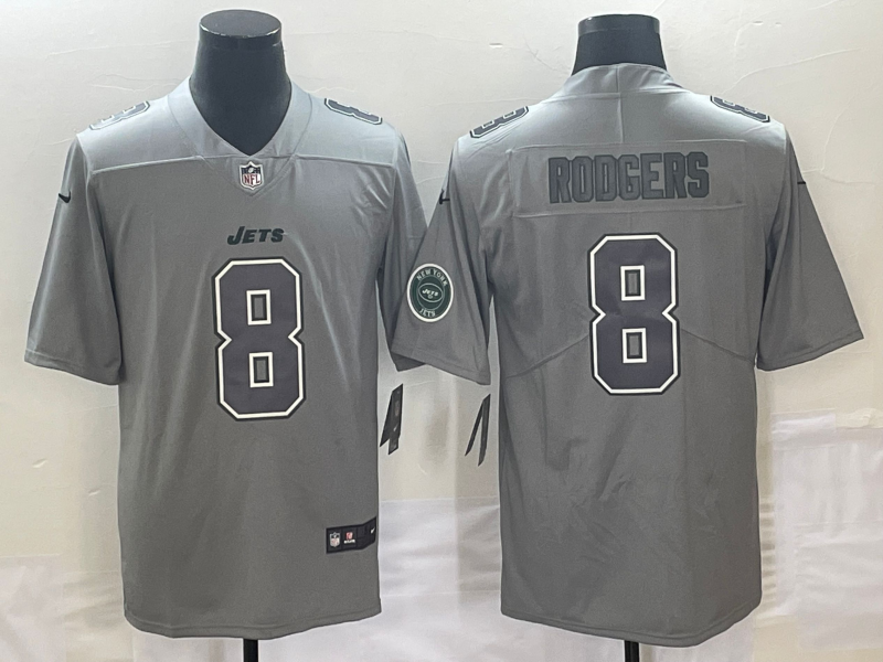 Men's New York Jets #8 Aaron Rodgers Grey With Patch Stitched Jersey